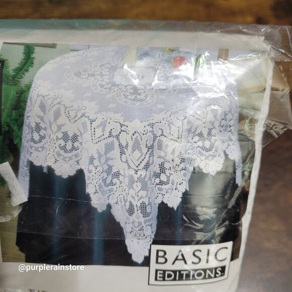 Vtg Basic Edition Heidelberry Floral Lace Table Topper 38x38 Square White NIP - Picture 2 of 5